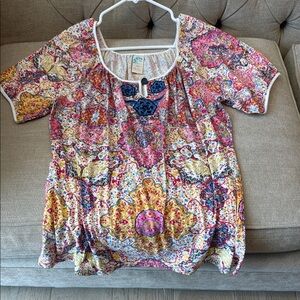 Anthropologie Pink and Yellow Floral Blouse
